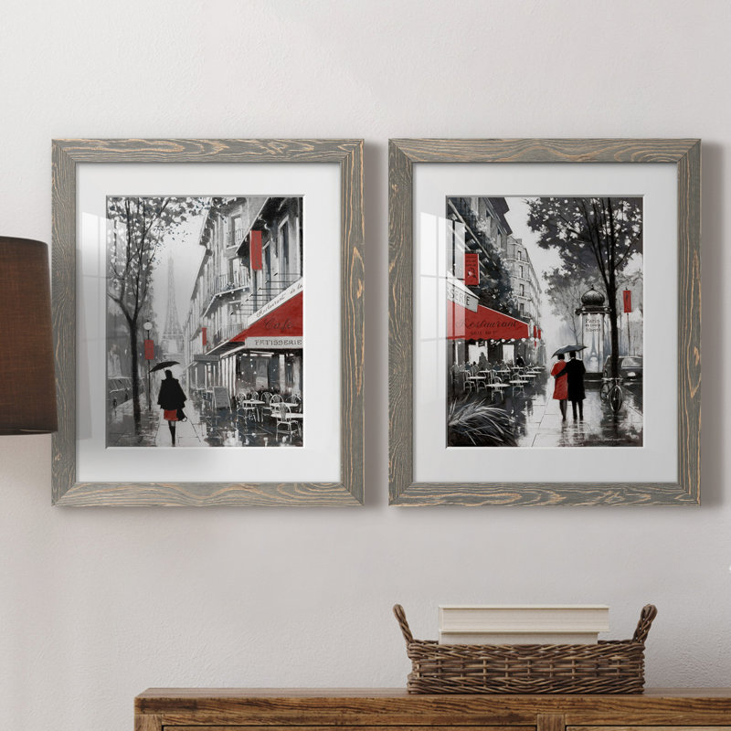 «Rainy Paris I», ensemble de 2 reproductions d'art, H 20 po x l 17 po x P 1 po, Cadre en papier gris, Blanc
