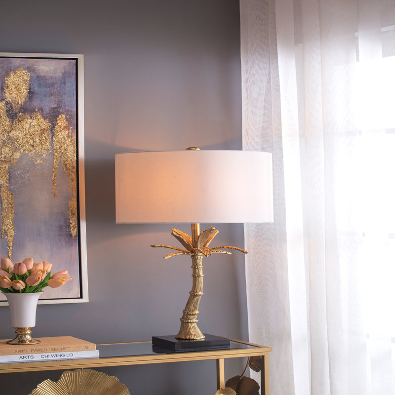 D16x31" Leaf Lamp With Marble Base, Gold
