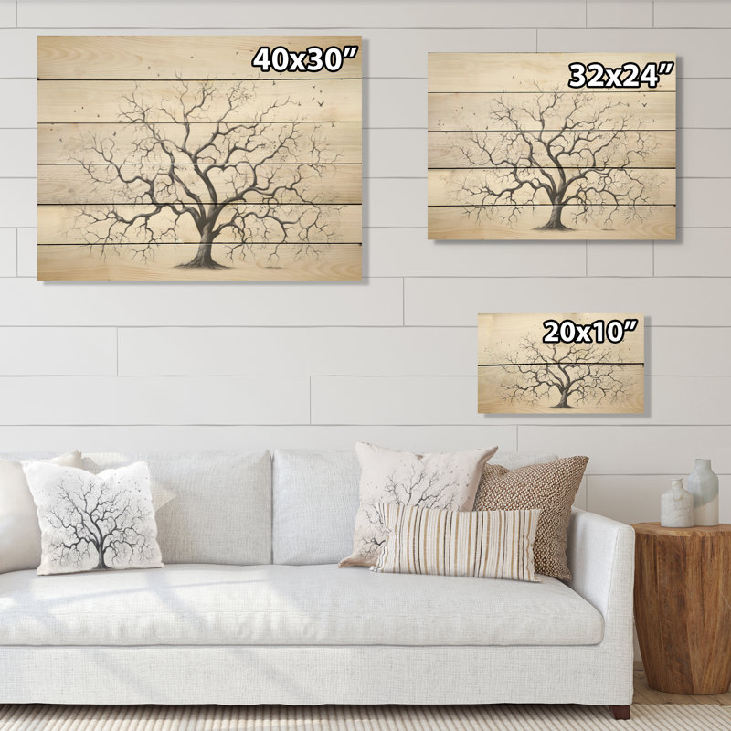 Arbre africain minimaliste - Art africain sur bois de pin naturel, H 10 po x l 20 po