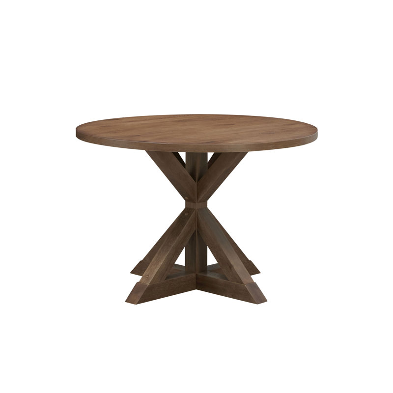 Rustic Brown 47.25" Round Dining Table with Cross Trestle Base and Compact Design, Vintage Honey