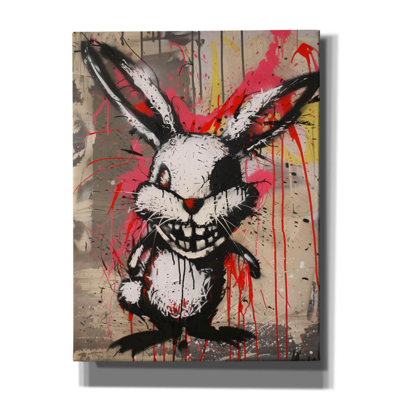 "Epary Graffiti" Scary Bunny "par Andreas Magnusson, art mural sur toile, H 16 po x l 12 po x P 0,75 po