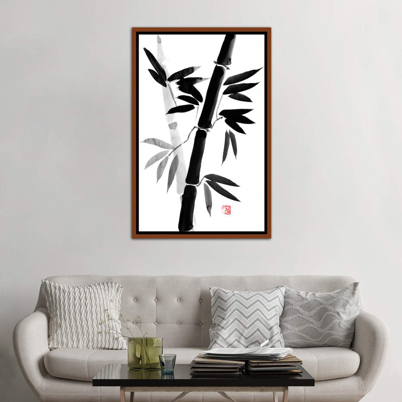 «Black Bamboo» par Péchane - impression d'art graphique, Toile avec cadre en bois brun, H 60 po x l 40po x P 1,5 po