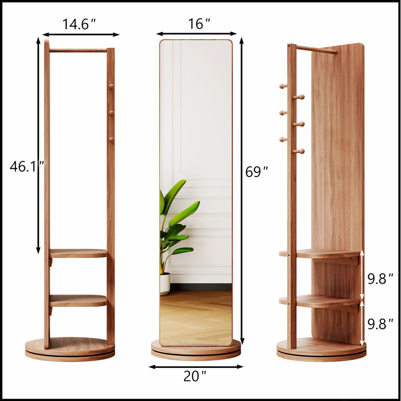 Full-Body Mirror With Solid And Rubber Wood Frame, Clear Glass For Whole Body Viewing, Walnut Finish For Elegance And Durability