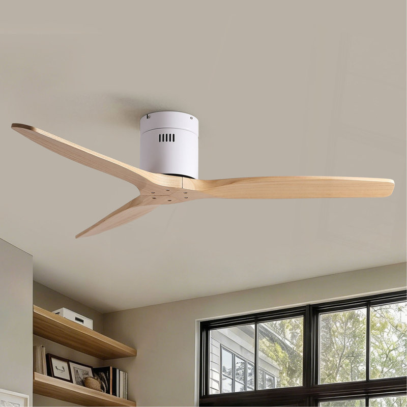 Ventilateur de plafond à profil bas en bois massif 52 po American Natural Mordern, Blanc mat / blanc