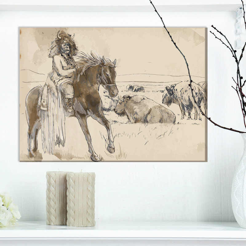 Imprimé de cheval d’équitation indien-impression de dessin, H 20 po x l 20 po x P 1 po, Toile tendue