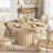 Round Dining Table for 4, Farmhouse Kitchen Table with Metal Base-1166080217
