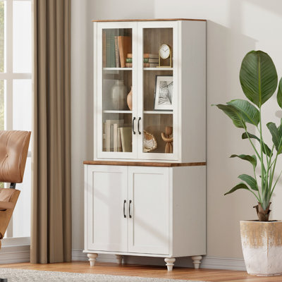 Buffet avec portes et tablettes en verre, armoire buffet avec armoire en bois, blanc, 34 po