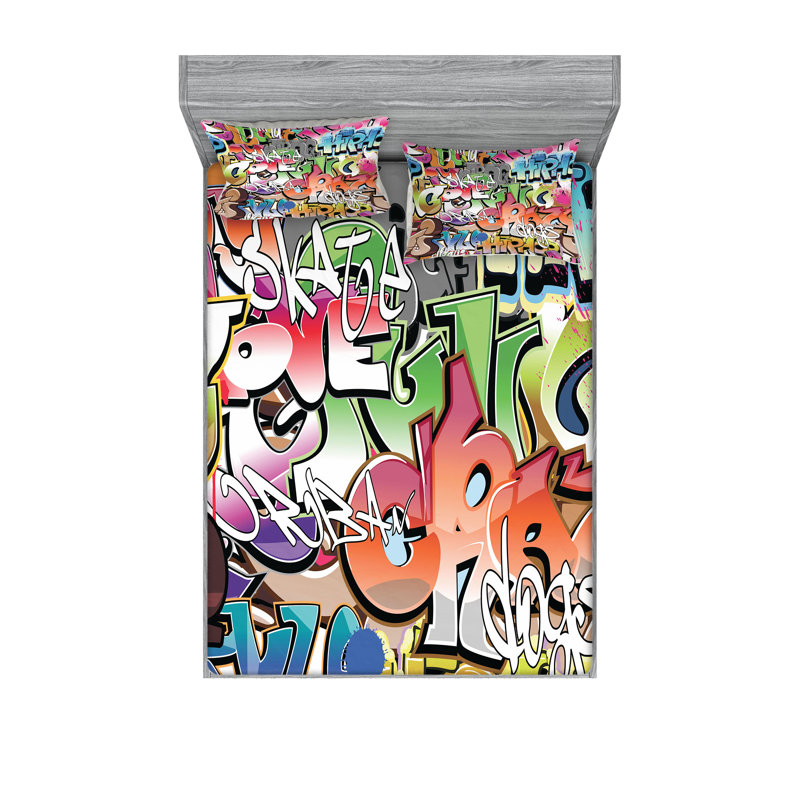 Multicolore ensemble de draps et taies décoratives Ambesonne Urban Graffiti