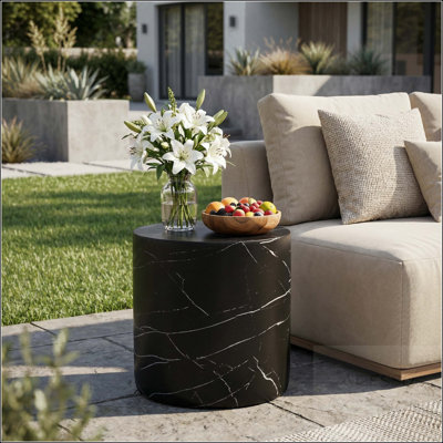 Cylinder MGO Side Table with Black Marble Finish