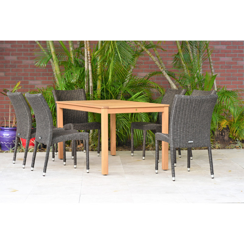 Anautica 7 Piece Teak Finish Outdoor Furniture Dining Set
