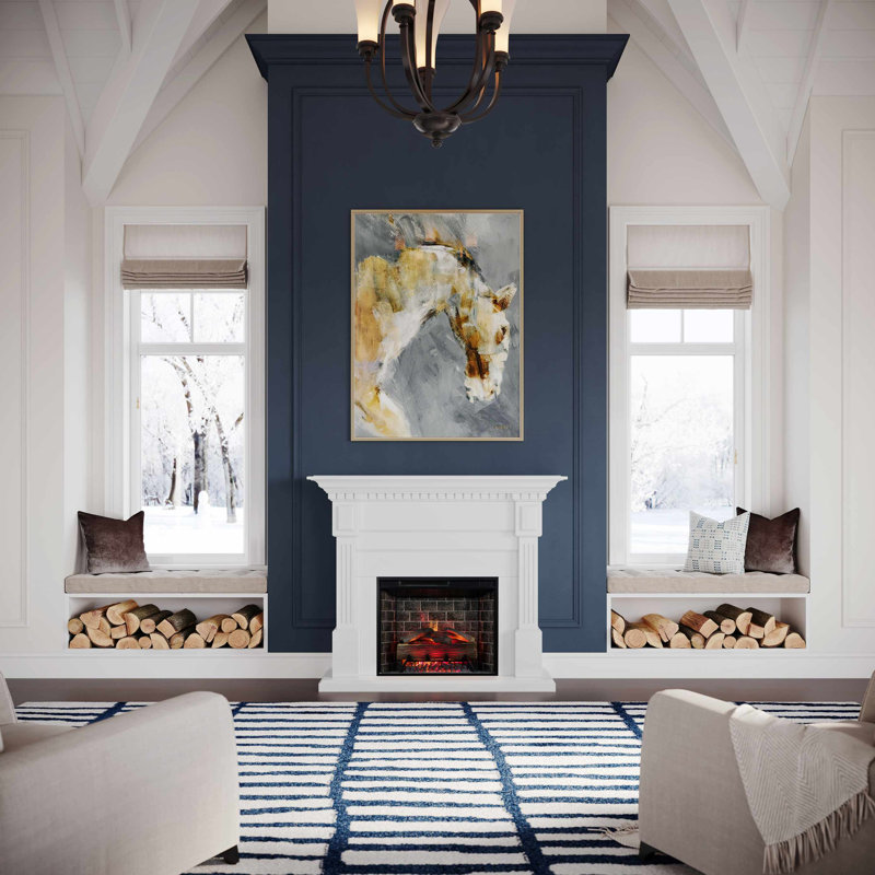 Modern Ember Augustine Mantel Package with 28" Electric Fireplace - Alexa & Google Asst Compatible, White