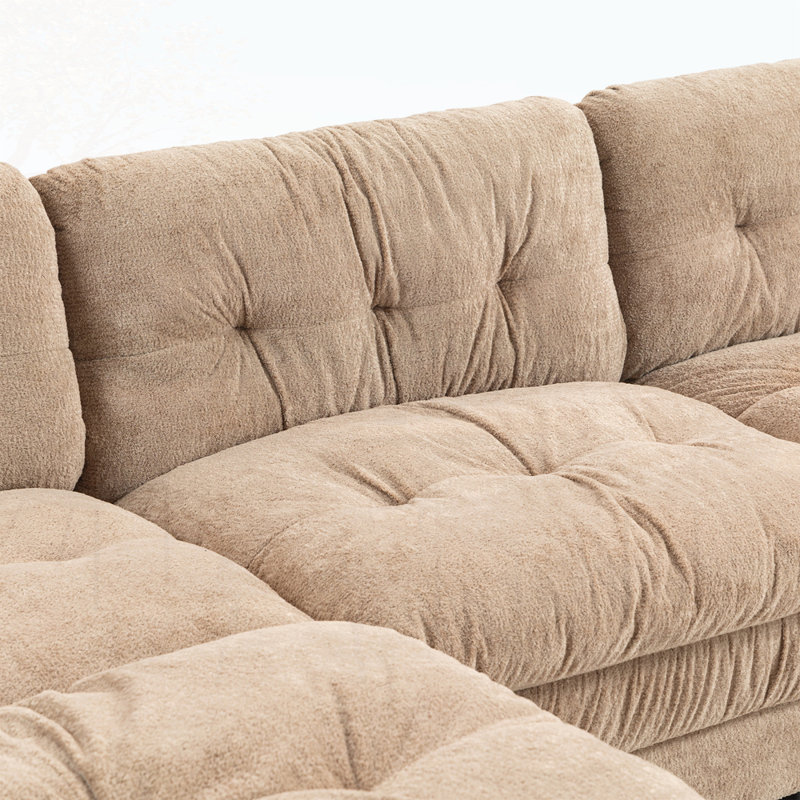 Canapé modulaire en L à assise profonde, Chenille kaki