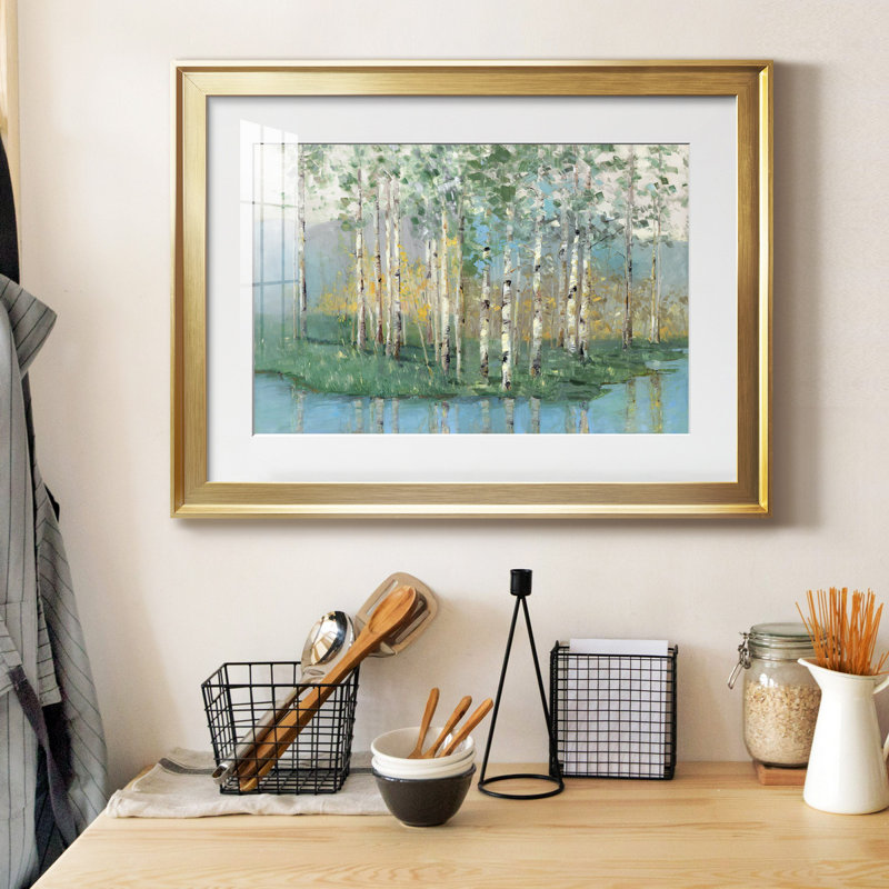 Birch Reflections Revisité - Peinture encadrée, Cadre doré, H 26,5 po x l 36,5 po x P 1,5 po