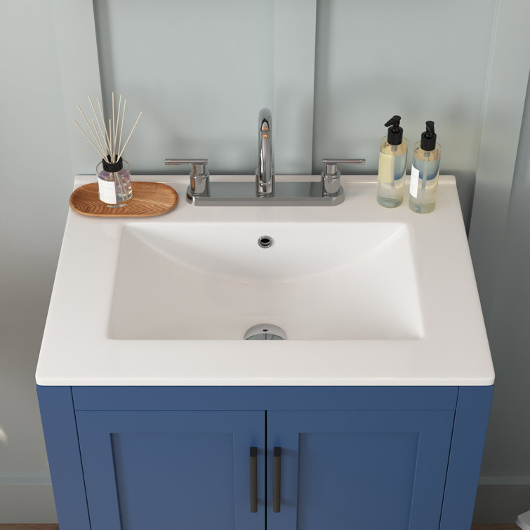24" White Rectangular Bathroom Single Vanity Top Sink with Three Faucet Holes and Overflow(Top Only)