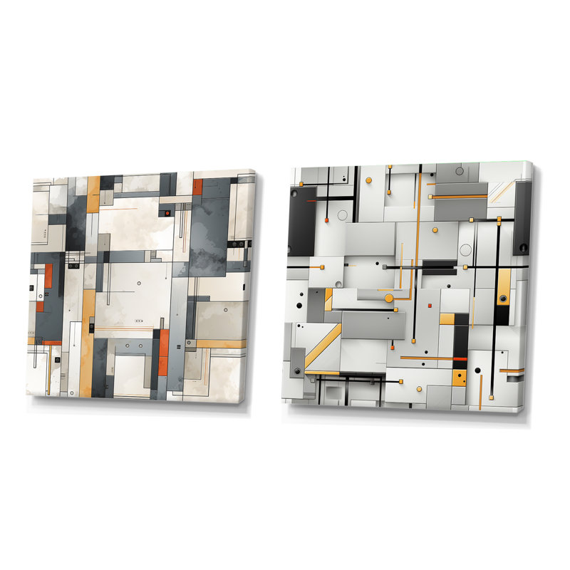 Coopar - Ensemble de 2 collages carrés à formes abstraites, H 30 po x l 61 po, Toile tendue