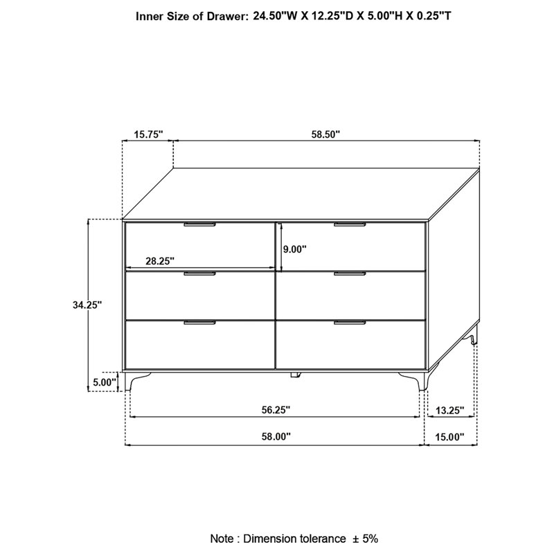 Paulk 6-drawer Dresser White, White
