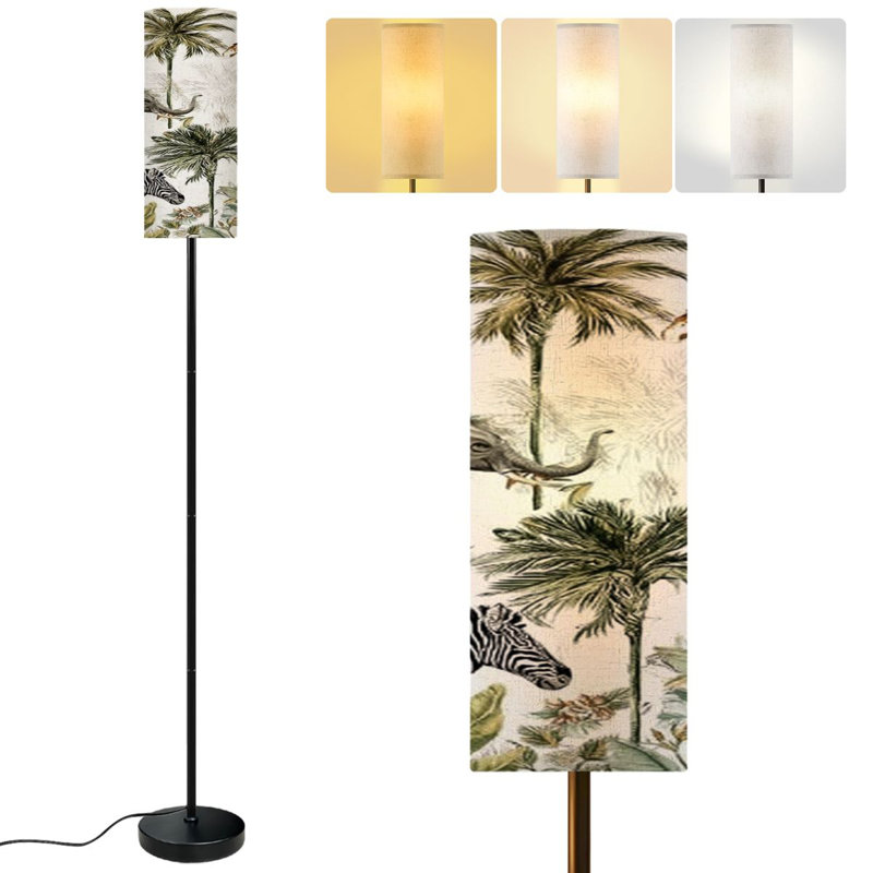  68.5" Standing Floor Lamp Beautiful tropical vintage hawaiian palm Dimmable Metal Pole Lamp with Linen Lampshade LED Bulb Included