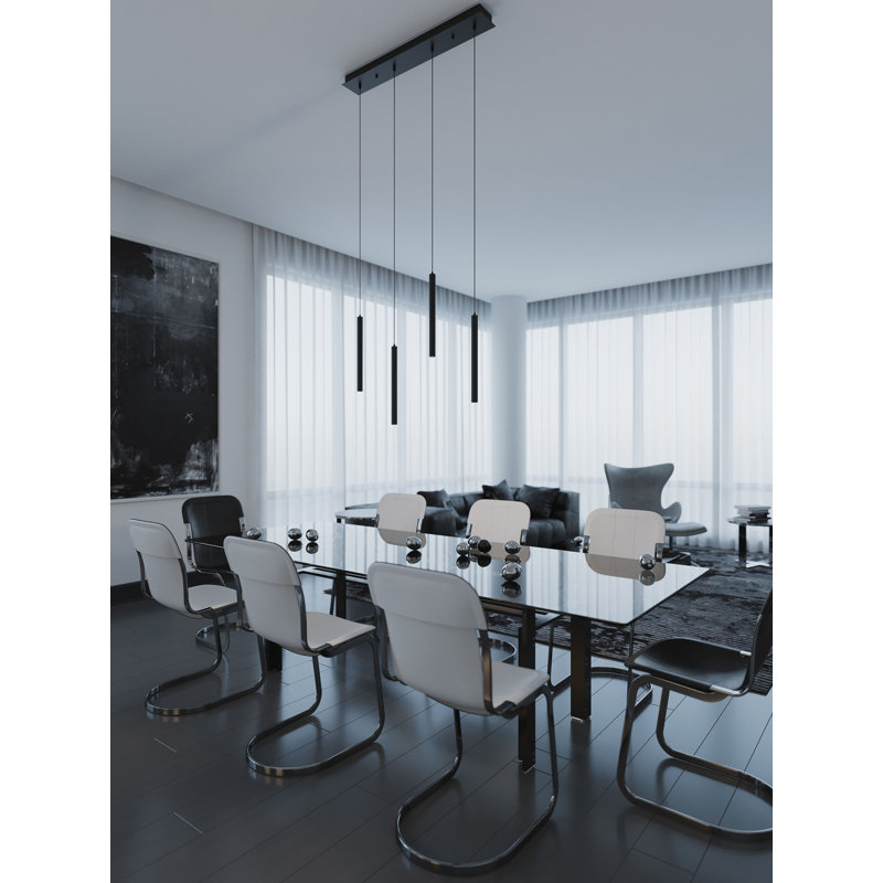 Luminaire suspendu linéaire à 4 lumières pour îlot de cuisine Gediz, Nickel satiné