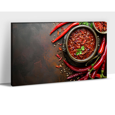 Kitchen Canvas Wall Art Vintage Food Painting Chili Peppers Rustic Tableware Canvas Prints Artwork for Dining Room Wall Decor Poster Picture for Kitchen Decorations Ready to Hang Framed, 12×16 Inches