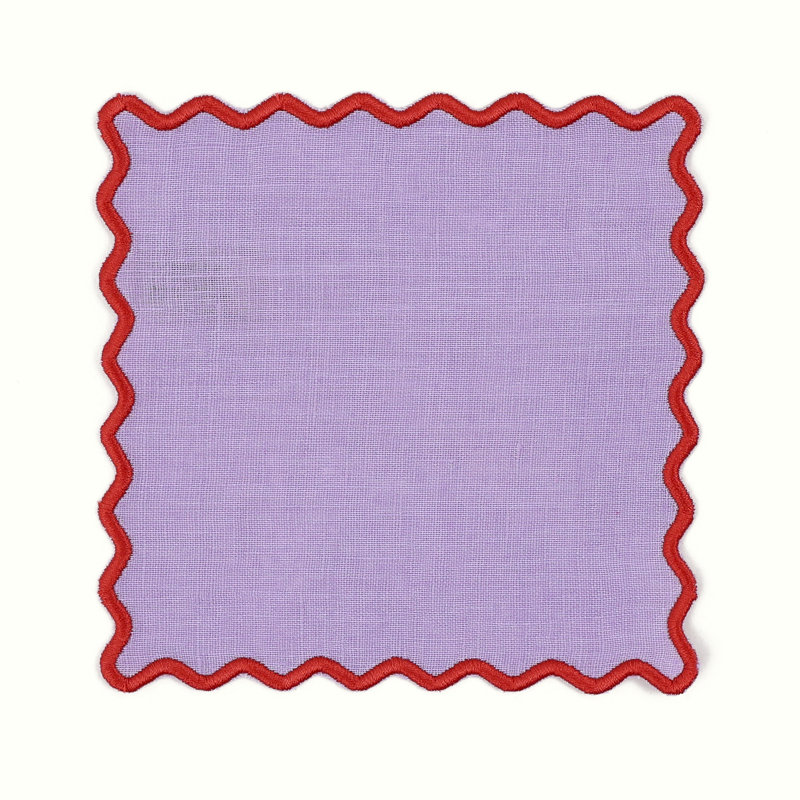 The Vivienne Square Cocktail Napkins, Red/Lilac