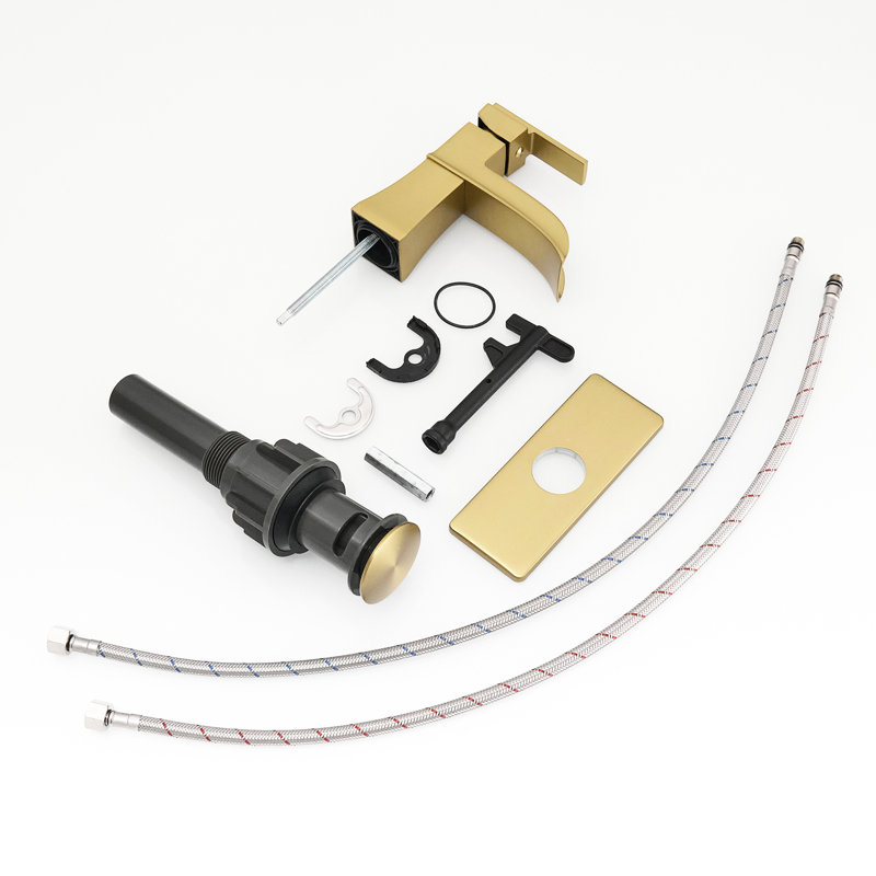 Bathroom Sink Waterfall Faucet, Brushed Gold Deck Plate, Pop Up Drain, Supply Lines, One Handle, Build Robust, Brushed Gold