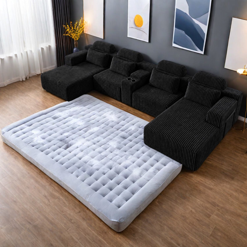 Canapés à compression avec rangement, mousse de velours côtelé de 145,7 pouces, en forme de U moderne pour la maison familiale
