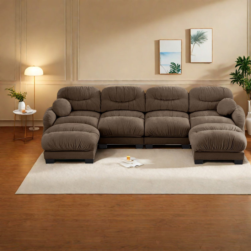 Compression Comfort Sectionals, Chenille 4 Seat Modern Home Sofa