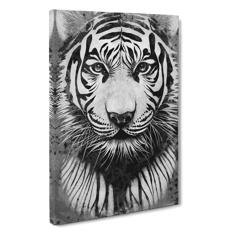 Monochrome Tiger No.5 - Wrapped Canvas Print, 50cm H x 35cm W x 3cm D