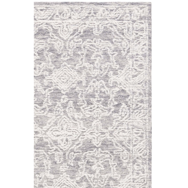 Calmar Ebony Hand Tufted Wool Cotton Damask Rug in Gray/Ivory, Runner 2'3" X 9'