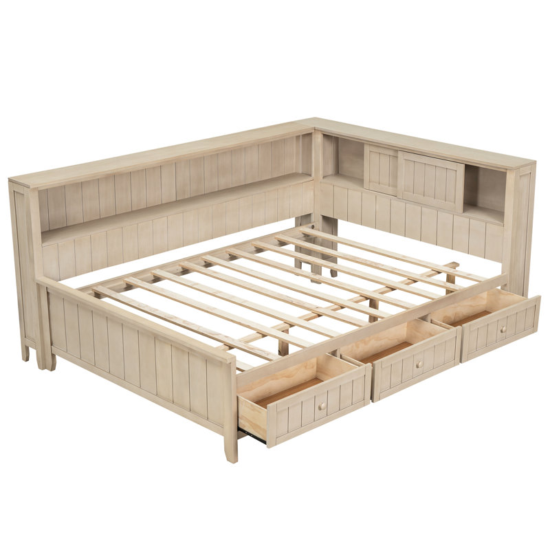 Antique White Milk Daybed With Storage Options And 3 Drawers, Strong Wood Framework For Durability Full Size 3 Configuration, Finish, Solid Construction Stability
