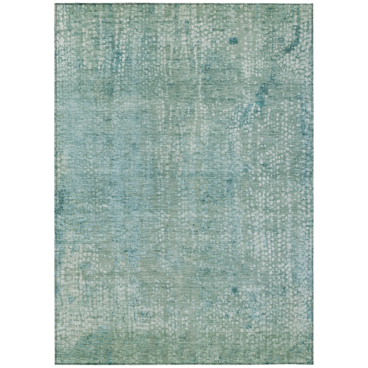 Machine Washable Indoor/Outdoor Xhevrie Teal Rug