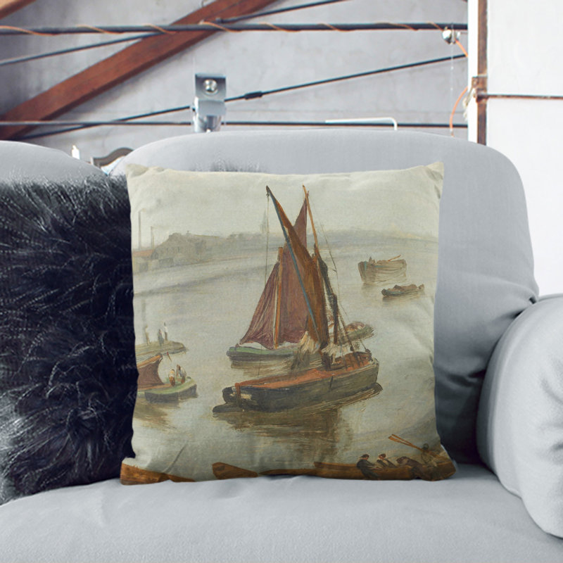 Old Battersea Reach Square Throw Cushion, 40cm H x 40cm W x 15cm D, White