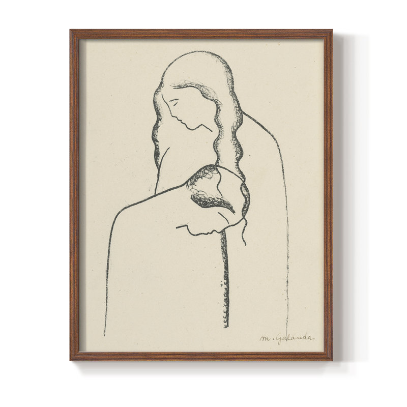 Croquis rétro, impression encadrée XLIV - bois massif, H 30 po x l 24 po, Walnut