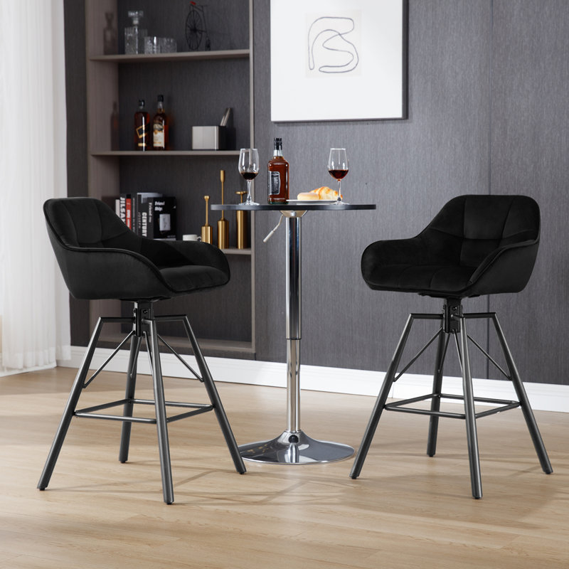 Mukesh Swivel Upholstered Counter Stool with Metal Frame, Black