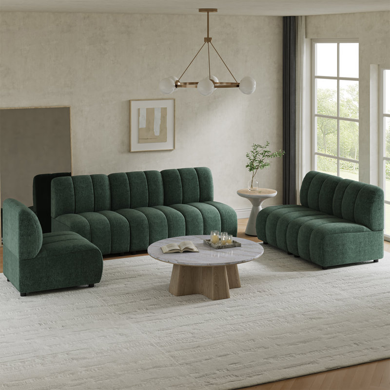 Ensemble de salon modulaire chenille 6 pièces 84 po Shalon, Vert