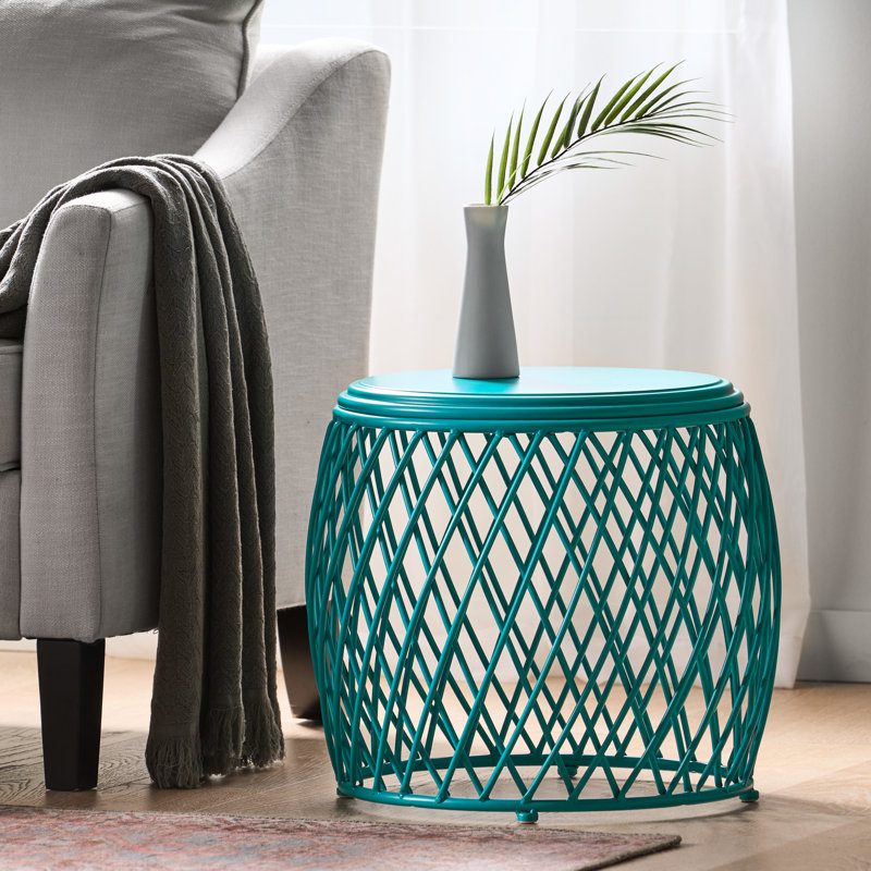 Table d'appoint mat en fer sarcelle - Design pour patio, poids léger, l 20,15 po x l 20,15 po x H 17,56 po, capacité maximale de 20 lb, table de patio 20,15 po x 20,15 po x 17,56 po, poids
