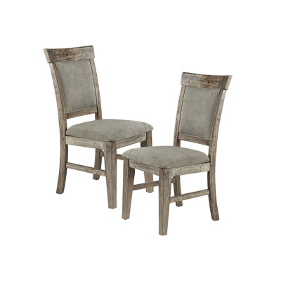 Chaise d'appoint de salle à manger (2 pièces), bois massif, finition gris patiné, assise et dossier rembourrés 2 pièces - structure en bois, patiné à la main, revêtement