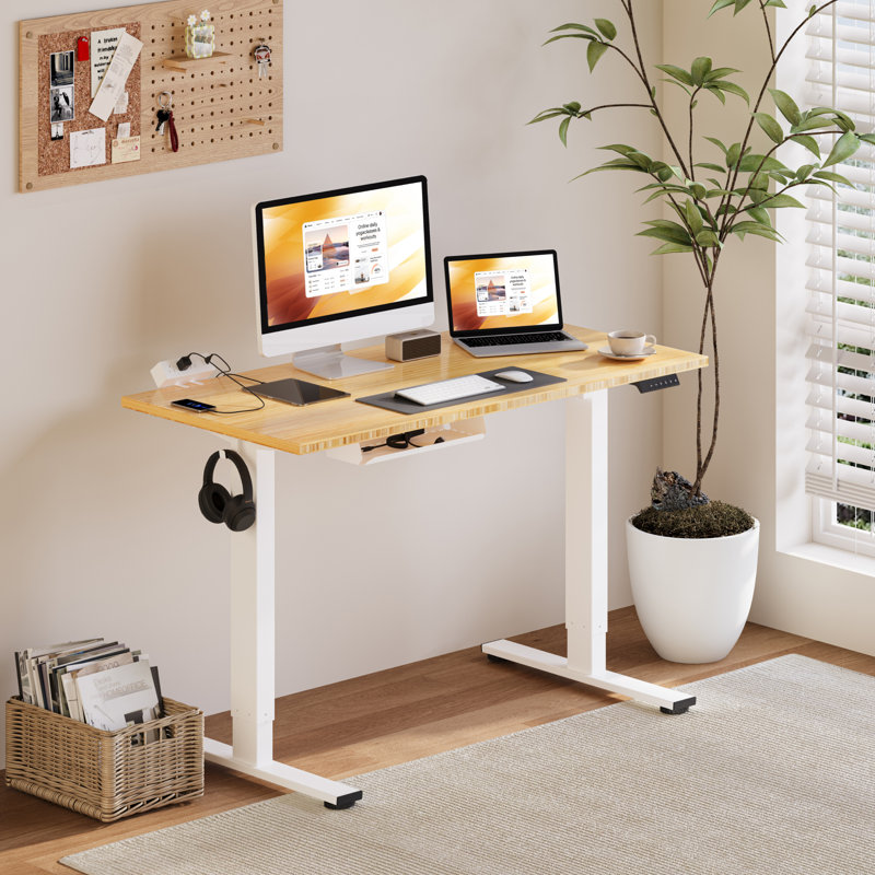 Bureau debout à hauteur ajustable Eric, bureau 100% bambou, H 45,7 po x l 48 po x P 24 po, Blanc