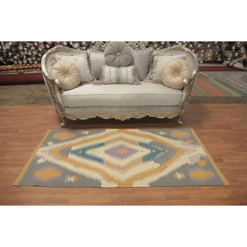 Tapis oriental tribal en laine Kilim 3 x 7