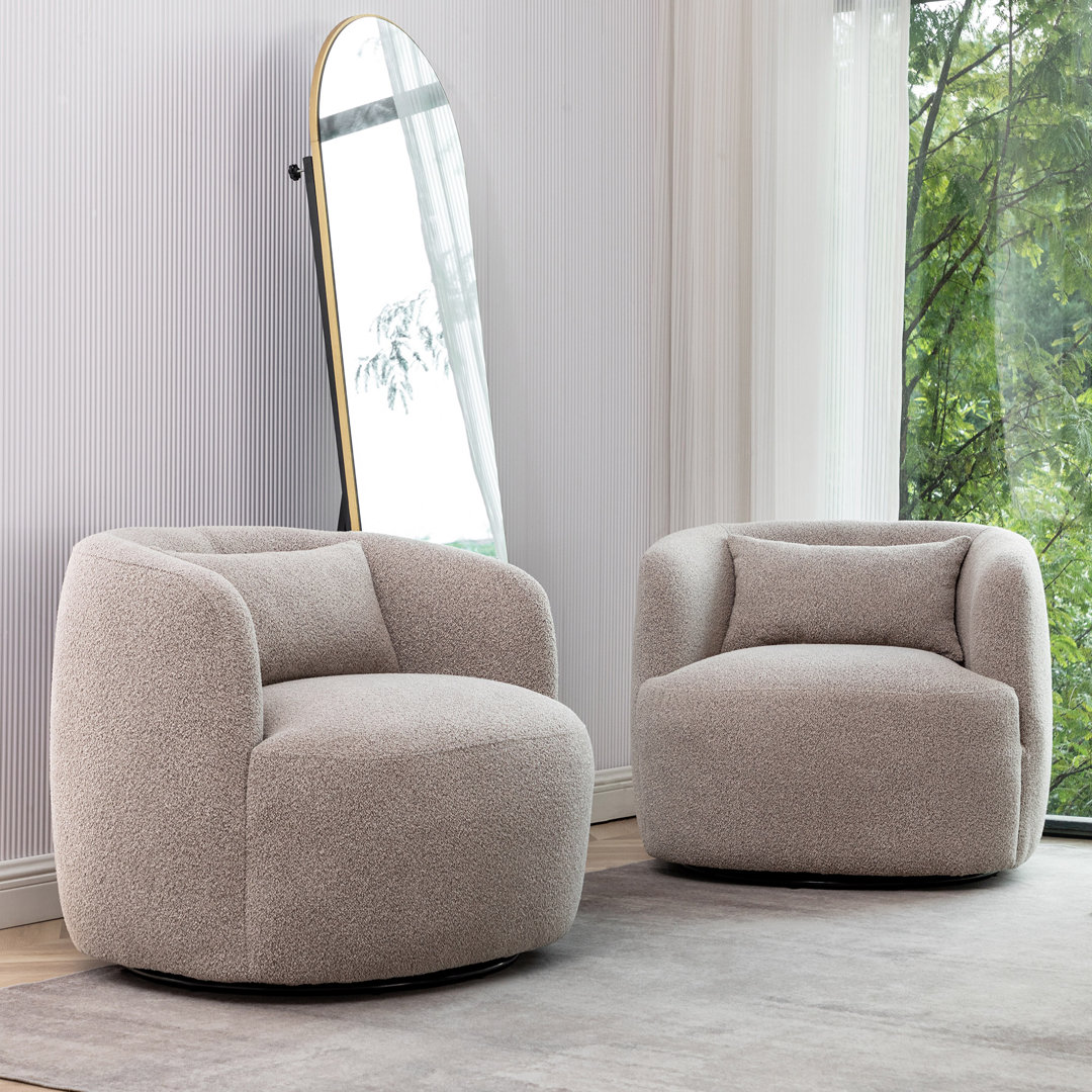 Bruschi 34" Wide Boucle Polyester Upholstered Swivel Armchair (Set of 2) Wade Logan® 