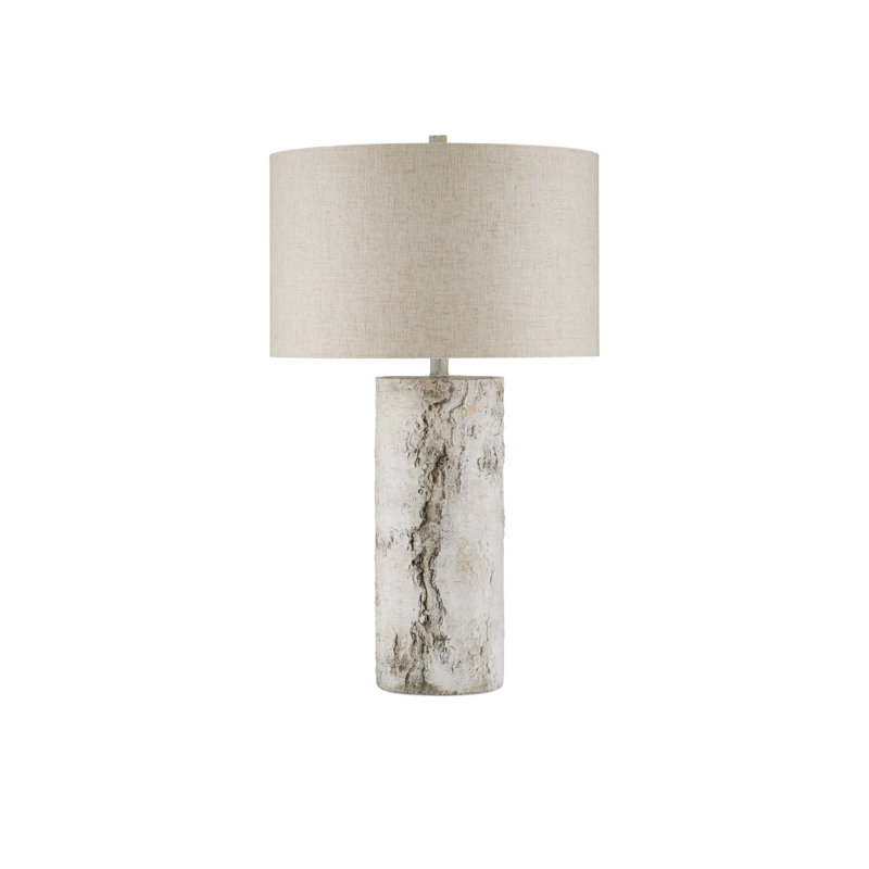 Birch White and Beige Linen Table Lamp with Gray Finish