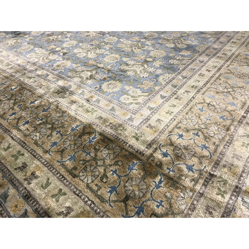 Tapis bleu et rouille de haute qualité noué à la main