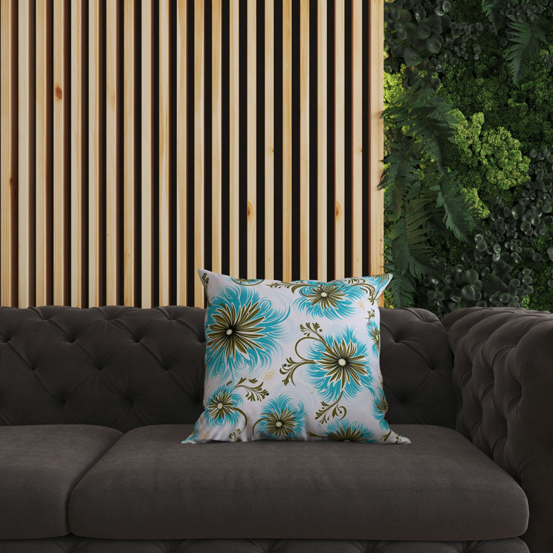 Coussin Breezy, H 16 po x l 16 po, Bleu / antique / floral bronze