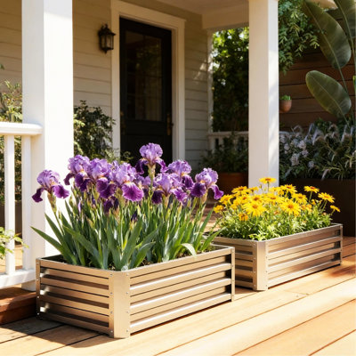 Boîte à fleurs surélevée pour jardin - Acier galvanisé, rouille, fond ouvert à l'accumulation d'eau, installation simple, bac à fleurs stable de l 23,5 po, pour revêtement extérieur, développement de racines naturelles,