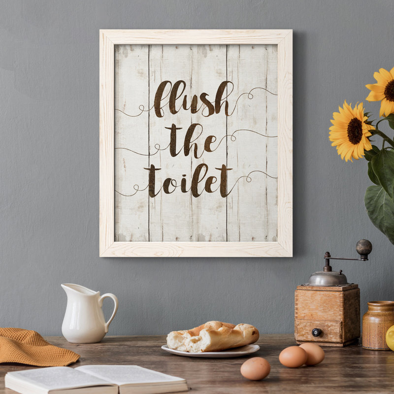 «Flush the toilettes», art textuel sur toile, H 37,5 po x l 27,5 po x P 1,5 po, Blanc