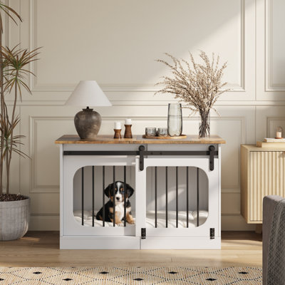 Dog Crate Furniture For Small & Medium Dogs, Heavy Duty Dog Crate For Dogs Indoor, Wooden Dog Kennel With Soft Cushion, Multifunctional End Table Dog Crate,side Table, Tv Cabinet,white