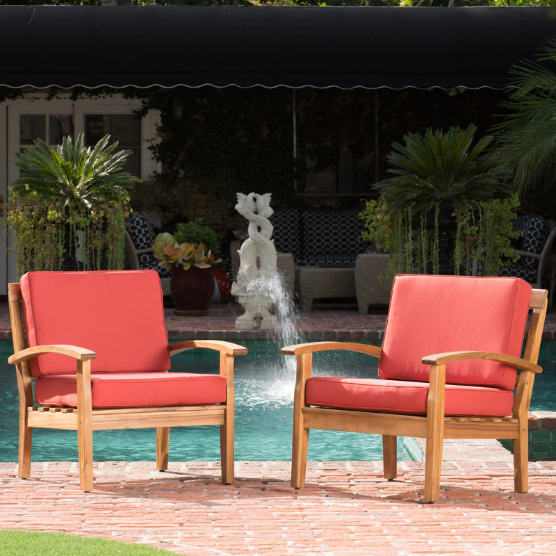 Chaise de patio avec coussins Claytor, Rouge, Teck