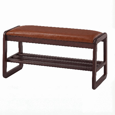 31.5" Solid Wood Shoe Rack Bench, Teddy Fleece Entryway Bench With Shoe Storage, Brown