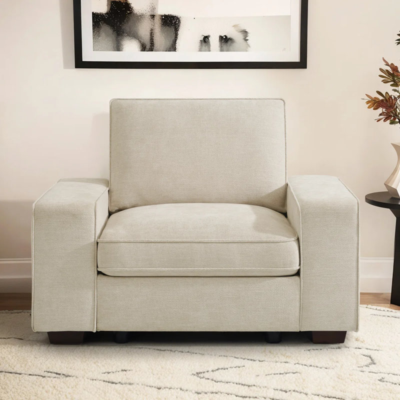 Fauteuil rembourré avec 4 poches et ports USB, Chenille beige