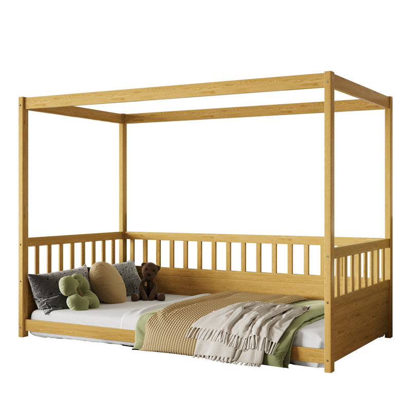 Lit double en bois naturel - Apportez de la chaleur et du confort à votre chambre - Plancher élégant adapté aux espaces restreints